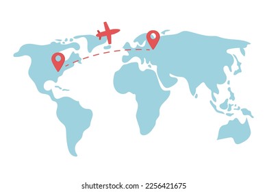 Aircraft route on map flat concept vector illustration. Editable 2D cartoon scene on white for web design. Airplane flight from one location to another creative idea for website, mobile, presentation