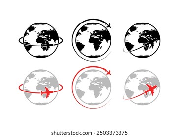 Aircraft Route set icons. Silhouette style. Vector icons.