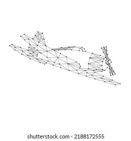 Aircraft screw sports flying, from abstract futuristic polygonal black lines and dots. Vector illustration.