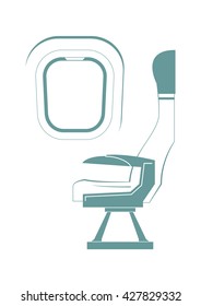 Aircraft seat and porthole isolated on background.  Vector illustration.