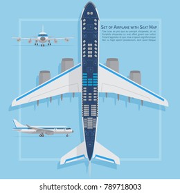 Aircraft Seats Plan Top View. Business And Economy Classes Airplane Indoor Information Map. Vector Illustration. Chart Plane Seat, Plan, Of Aircraft Passenger