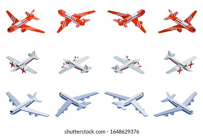 selección de aviones de pasajeros y caros privados. ilustración de material vectorial