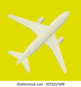 Aircraft with shadow on lime color background. Simple airplane design. Vector plane.