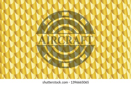 Aircraft shiny golden emblem. Scales pattern. Vector Illustration. Detailed.