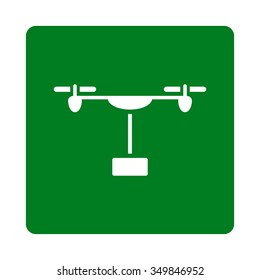 Aircraft Shipment vector icon. Style is flat rounded square button, white and green colors, white background.