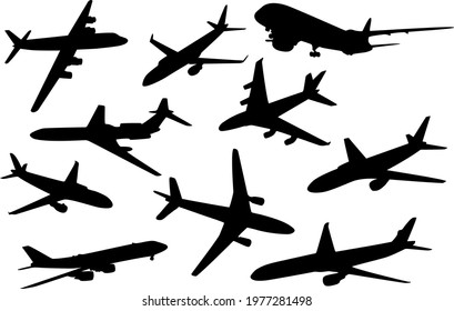 Aircraft silhouette set. Basis elements on white background