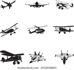
Aircraft silhouette vector with white Background