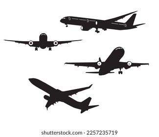 Aircraft silhouettes, Airplane silhouette set