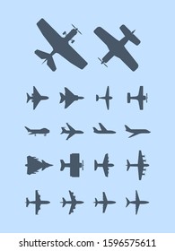 Aircraft silhouettes. Plane for travellers jet transportation vector aviation icons