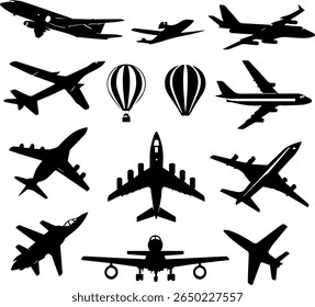 Aircraft Silhouettes Set 16 Air Transport and Flight Vector Icons