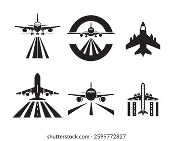 Aircraft silhouettes, takeoff and landing illustrations