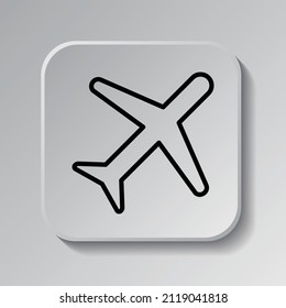 Aircraft simple icon vector. Flat desing. Black icon on square button with shadow. Grey background.ai