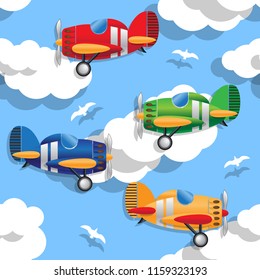 Aircraft in the sky. Seamless pattern. Vector illustration.