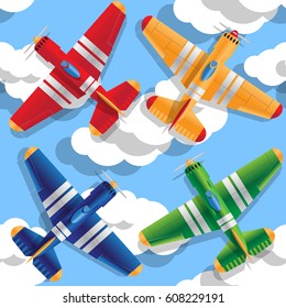 Aircraft in the sky. Seamless pattern. Vector illustration.