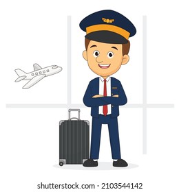 Aircraft staff. aircrew in uniforms pilots at airport