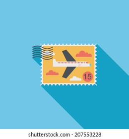 Aircraft stamp flat icon with long shadow