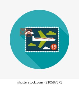 Aircraft stamp flat icon with long shadow
