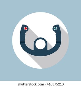 Aircraft steering helm flat design icon inside white circle isolated on one-color background. Vector illustration in EPS10 format with transparency.