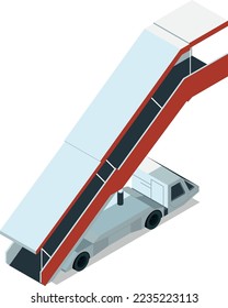 Icono de pasos de la aeronave. Vehículo de escaleras de chorro isométrico