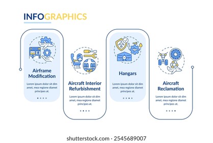 Aircraft support maintenance rectangle infographic vector. Compliance, technology. Data visualization with 4 steps. Editable rectangular options chart