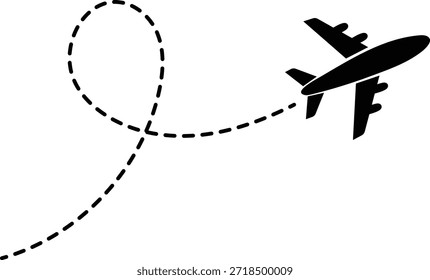 Trayectoria de la línea de seguimiento de la aeronave. Vector de ruta de avión punteado para infografía de viaje.