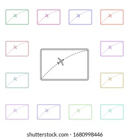 Aircraft trajectory on the screen multi color style icon. Simple thin line, outline vector of airport icons for ui and ux, website or mobile application