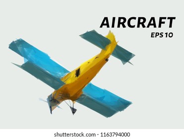 The Aircraft of the triangles. Aircraft low poly. Vector illustration. Agricultural aircraft