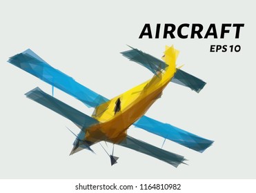 The Aircraft of the triangles. Aircraft low poly. Vector illustration. Agricultural aircraft