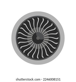 Aircraft turbine isolated on white background. Airplane parts flat vector. Maintenance, aerospace or aviation industry concept