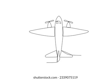 Aircraft with two propellers. Vintage plane one-line drawing