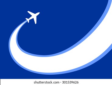 Aircraft with vapor trail on a blue background, vector