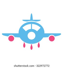Aircraft vector icon. Style is bicolor flat symbol, pink and blue colors, rounded angles, white background.