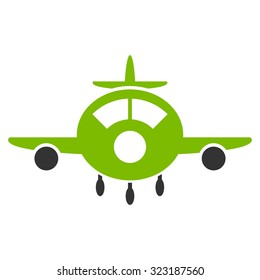 Aircraft vector icon. Style is bicolor flat symbol, eco green and gray colors, rounded angles, white background.