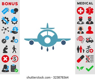 Aircraft vector icon. Style is bicolor flat symbol, cyan and blue colors, rounded angles, white background.