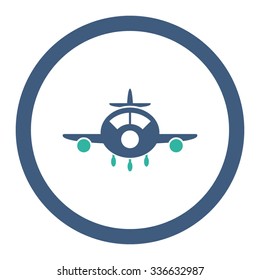 Aircraft vector icon. Style is bicolor flat rounded symbol, cobalt and cyan colors, rounded angles, white background.