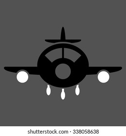 Aircraft vector icon. Style is bicolor flat symbol, black and white colors, rounded angles, gray background.