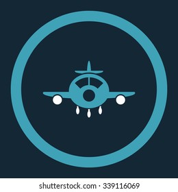 Aircraft vector icon. Style is bicolor flat rounded symbol, blue and white colors, rounded angles, dark blue background.