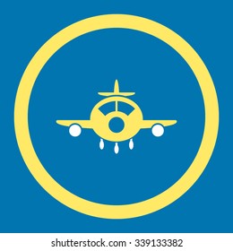 Aircraft vector icon. Style is bicolor flat rounded symbol, yellow and white colors, rounded angles, blue background.