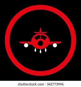 Aircraft vector icon. Style is bicolor flat rounded symbol, red and white colors, rounded angles, black background.
