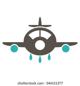 Aircraft vector icon. Style is bicolor flat symbol, grey and cyan colors, rounded angles, white background.