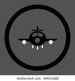 Aircraft vector icon. Style is bicolor flat rounded symbol, black and white colors, rounded angles, gray background.