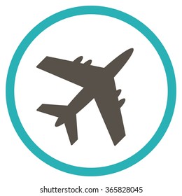 Aircraft vector icon. Style is bicolor flat circled symbol, grey and cyan colors, rounded angles, white background.