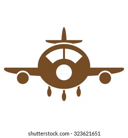 Aircraft vector icon. Style is flat symbol, brown color, rounded angles, white background.