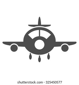 Aircraft vector icon. Style is flat symbol, gray color, rounded angles, white background.