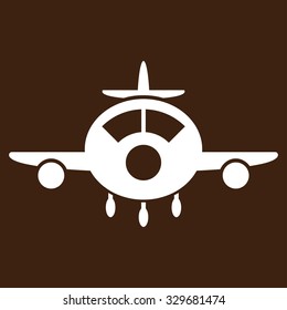Aircraft vector icon. Style is flat symbol, white color, rounded angles, brown background.