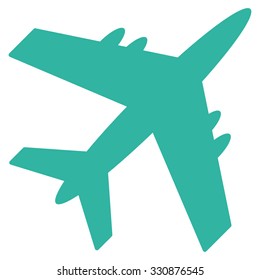Aircraft vector icon. Style is flat cyan symbol, rounded angles, white background.