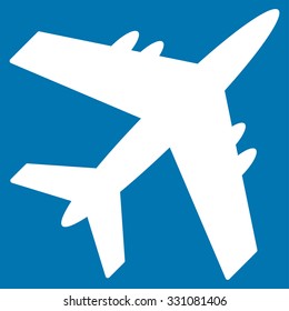 Aircraft vector icon. Style is flat white symbol, rounded angles, blue background.
