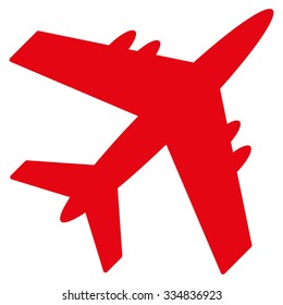 Aircraft vector icon. Style is flat red symbol, rounded angles, white background.