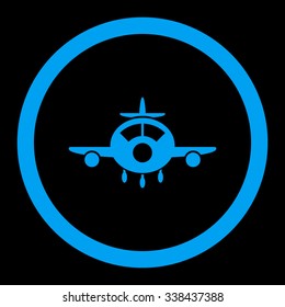 Aircraft vector icon. Style is flat rounded symbol, blue color, rounded angles, black background.