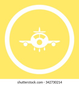 Aircraft vector icon. Style is flat rounded symbol, white color, rounded angles, yellow background.
